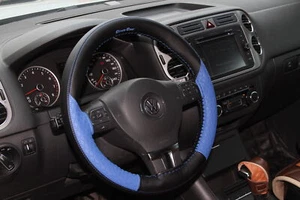 Blue Black Style Soft Comfy Grip Stitch On Steering Wheel Skin Wrap Cover - Picture 1 of 6