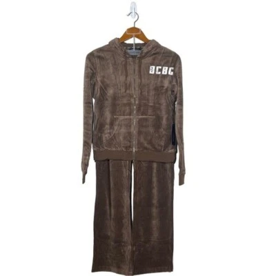 BCBG MAXAZRIA Conjunto de 2 Pantalones y Suéteres de Terciopelo Talla M Color Marrón Foto 1 de 4