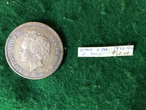 1893 Silver Spain 5 Pesetas , Alfonso XIII POR -TD3 - Picture 1 of 3