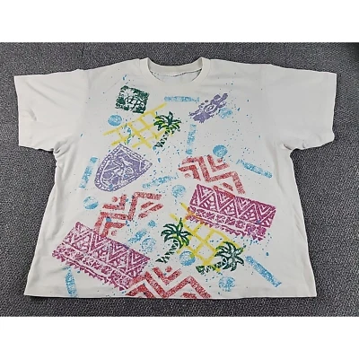 Arte abstracto vintage años 90 adulto XL blanco puntada única pez loro tropical EE. UU. Foto 1 de 4