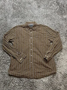Vintage Avirex Shirt Mens Large Brown Yellow Striped Long Sleeve Button Y2K - Picture 1 of 9
