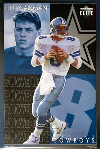 Troy Aikman ELITE Vintage 1994 Dallas Cowboys NFL Action Costacos 23x35 POSTER Cover