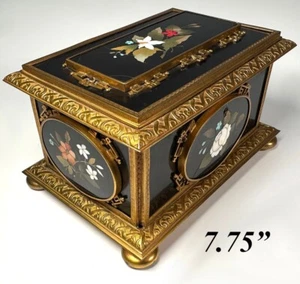 Antique Italian Grand Tour 8" Heavy Bronze & Pietra Dura Mosaic Jewelry Casket - Picture 1 of 14