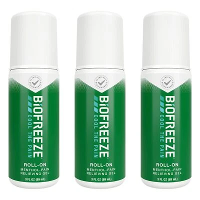 Gel analgésico Biofreeze Roll-On 3 FL OZ, verde (paquete de 3) dolor tópico Foto 1 de 4