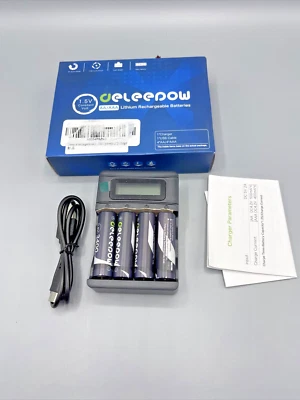 Deleepow Rechargeable AA Lithium Batteries 1.5V 4ct. with Smart Charger - Image 1 of 4