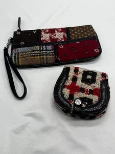 VERA BRADLEY Patchwork WRISTLET  And Wallet TWEED Collection Red Brown White - Picture 1 of 15