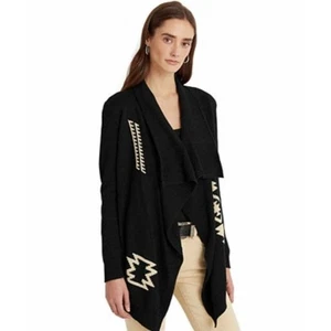 Cárdigan Lauren Ralph Lauren Southwestern para mujer talla 2X negro lino algodón - Imagen 1 de 9