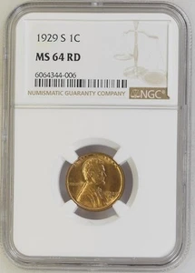 1929 S Lincoln Wheat Cent NGC MS-64 RD - Picture 1 of 2
