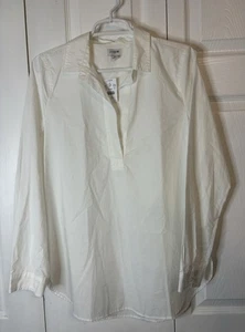 Camicia J.Crew Factory bianca cotone Popover manica lunga top colletto small S nuova con etichetta - Foto 1 di 7