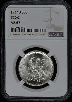 TEXAS 1937-D Silver Commemorative 50C NGC MS67 - Image 1 of 2
