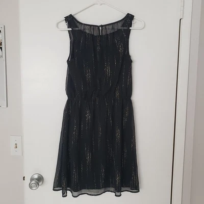 Frenchi 黑色金色设计透明覆盖无袖连衣裙 XS 码 — 第 1/4 张图片