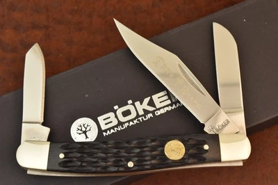BOKER TREE BRAND PREMIUM 3 BLADED STOCKMAN KNIFE NICE JIGGED BLACK BONE (25669) - Image 1 of 4