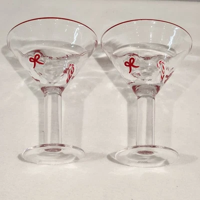 Juego de 2 bastones de caramelo de vidrio Martini soplado a mano arcos rojos con tallo festivo de vacaciones Foto 1 de 4