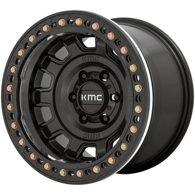 KMC KM236 Tank Beadlock 17x9 5x5/5x127 -38 Satin Black Wheels(4) 71.5 17" inch R Foto 1 de 3