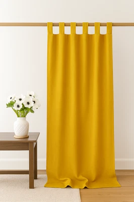 Mustard Yellow Linen Curtain Handmade Panel for Living Room Drape Sheer Curtain - Image 1 of 4