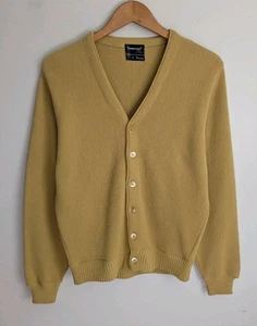Vintage Towncraft Penneys Grunge Kurt Cobain Cardigan 50s 60s Sweater Ivy Gold M - Picture 1 of 8