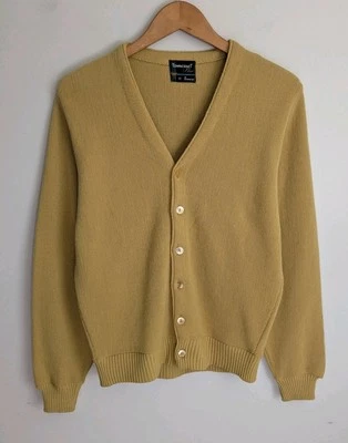 Vtg Towncraft Penneys Grunge Kurt Cobain Cardigan Sweater 60s Ivy Gold Preppy M - Image 1 of 4