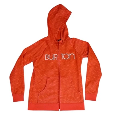 Burton Girl's Dryride Zip Orange Dot Fleece Hooded Sweatshirt L Snowboarding - Image 1 of 4