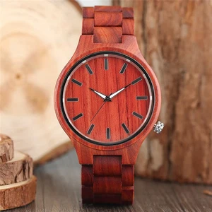 Fashion Red Sandalwood Watch Men's Wooden Quartz Wristwatch Adjustable Strap - Picture 1 of 12