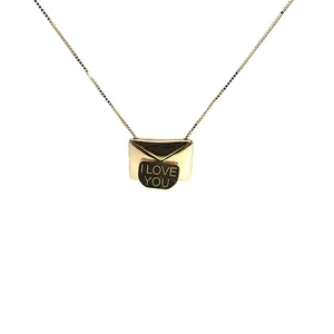 14k Yellow Gold Envelope Hidden Message Charm Necklace 18" - Picture 1 of 5