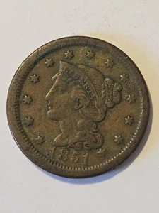 1851 großer Cent geflochtenes Haar F guter Zustand KOSTENLOSER VERSAND - Bild 1 von 10