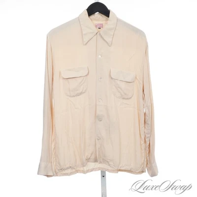 #1 MENSWEAR Brycelands Eggshell Ecru Draped Twill Retro Collar 2 Pocket Shirt 40 - Image 1 of 4