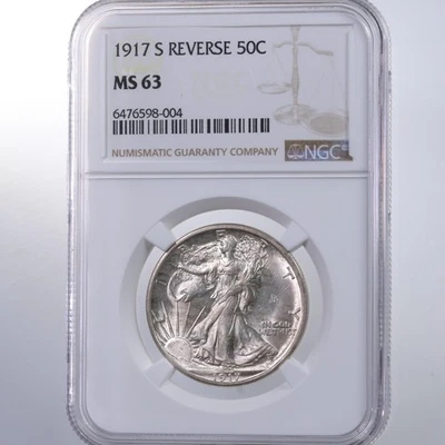 1917-S Walking Liberty 50C certificação NGC MS 63 reverso - Imagem 1 de 2