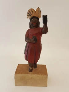 Vintage 1963 hand carved folk art wooden Indian statue 7 3/8" tall - Picture 1 of 10