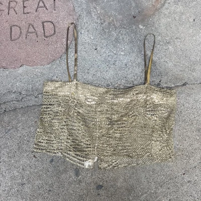 Antique 1920s Gold Lamé Metallic Lace Camisole Blouse Dress Top 1930s Vintage - Image 1 of 4