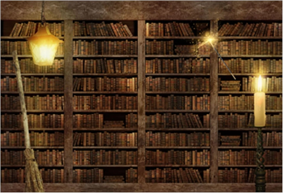 7X5Ft Wizard Magic Bookshelf Photography Backdrop for Halloween Decor - Image 1 of 4
