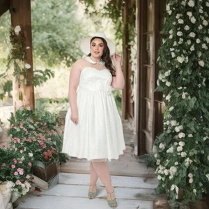 Unique Vintage Iridescent Heart Bridal Swing Midi Dress Fit & Flare Wedding 3X - Picture 1 of 7