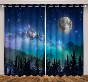 Tela Night Forest Moon Starry Sky 3D 2 paneles cortinas de ventana cortinas de bloqueo - Imagen 1 de 11