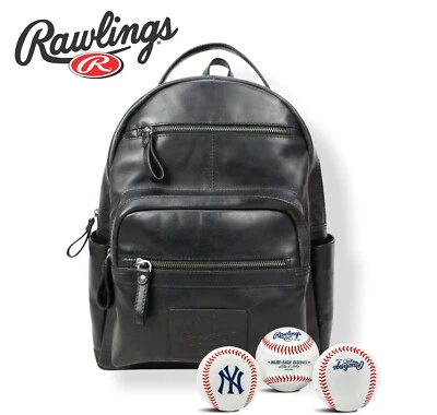 NOVA Mochila de Couro Preta Rawlings com Compartimento para Tablet Laptop Beisebol MLB - Imagem 1 de 4
