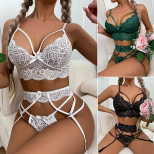 Lencería sexy para mujer Babydoll de encaje sujetador conjunto de tanga ropa para dormir ropa interior ropa para dormir - Imagen 1 de 32