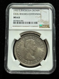 SOUTHERN RHODESIA Crown 1953, Rhodes Centennial, NGC MS 63 Lustrous UNC. 006. D1 - Picture 1 of 2