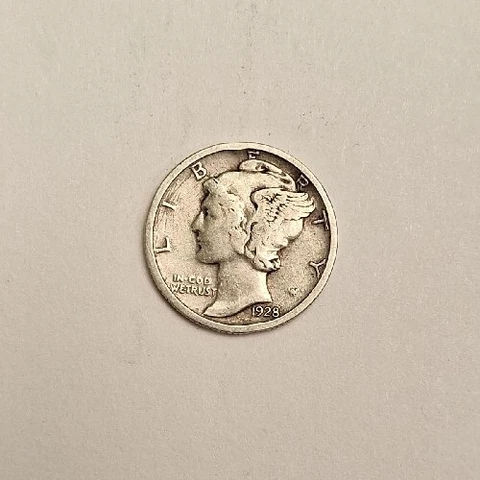 1928 Mercury Silver Dime  F Cover