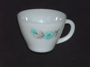 Fire King Replacement Double Sided Blue Floral Milk Glass Coffee Cup #6 USA GD - Picture 1 of 3