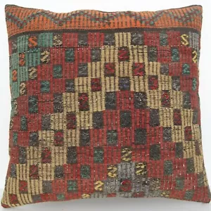 Funda de almohada alfombra vintage hecha a mano 24"x24" - acento turquesa multicolor - Imagen 1 de 2