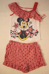 NEW Girls 2 piece Set XL 14 - 16 Minnie Mouse Americana Shirt Shorts Outfit USA - Picture 1 of 3
