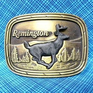 Remington Arms Buck Deer Stag Belt Buckle Hunting Promo Vtg 70s Sid Bell .TWY314 - Picture 1 of 7