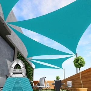 7/8/9ft Turquoise Equilateral Triangle Outdoor Steel Cable Sun Shade Sail 260GSM - Picture 1 of 8