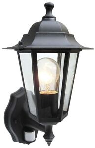TRADITIONAL 6 SIDED OUTDOOR SECURITY BLACK WALL LIGHT PIR LANTERN IP43 RATED