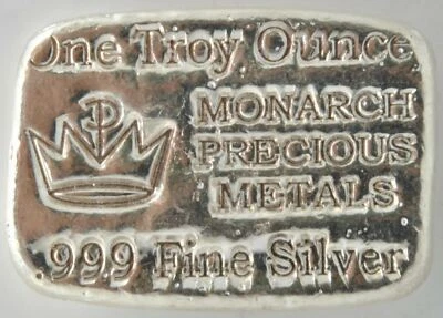  Monarch Precious Metals Poured One Troy Oz .999 Silver Bar Bullion Investment - Image 1 of 3
