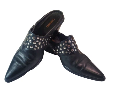 Harley Davidson 复古银色镶嵌尖头骡子短靴皮革 9.5 码 — 第 1/4 张图片