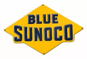 YELLOW BLUE SUNOCO 18" WIDE HEAVY DUTY USA METAL GAS STATION ADVERTISING SIGN - Picture 1 of 1