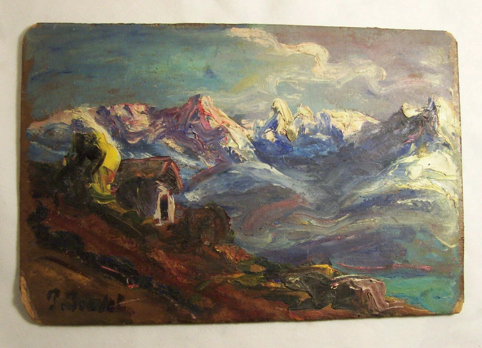 Peinture HUILE sur panneau Paul JOUVET 1882-1981 vue de MONTAGNE maison VILLAGE - Photo 1/4