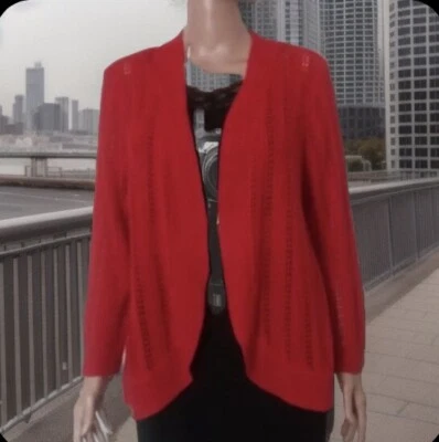 Dana Buchman Jacket SZ M Red Textured Open Front L-Sleeve Stretch Sweater Jacket - Image 1 of 4