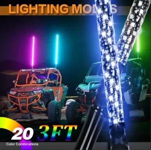 2x 3FT RGB espiral látigo Luz Antena & Remoto Para For Polaris Rzr Utv Atv Jeep - Picture 1 of 12