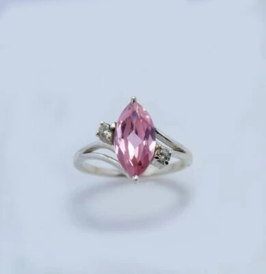 2.50 Ct Marquise Cut Lab Created Pink Sapphire Diamond 925 Silver Solitaire Ring - Image 1 of 4