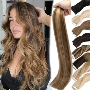 Tape In Real Remy Human Hair Russian Skin Weft Hair Extensions THICK 200G Blonde - Picture 1 of 62